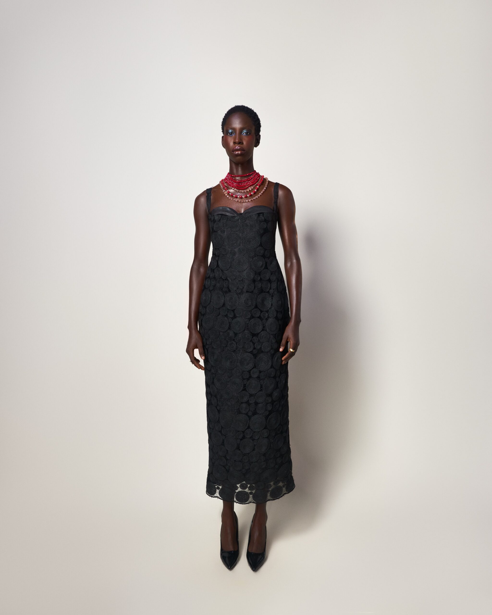 Black Circle-Texture Midi Dress