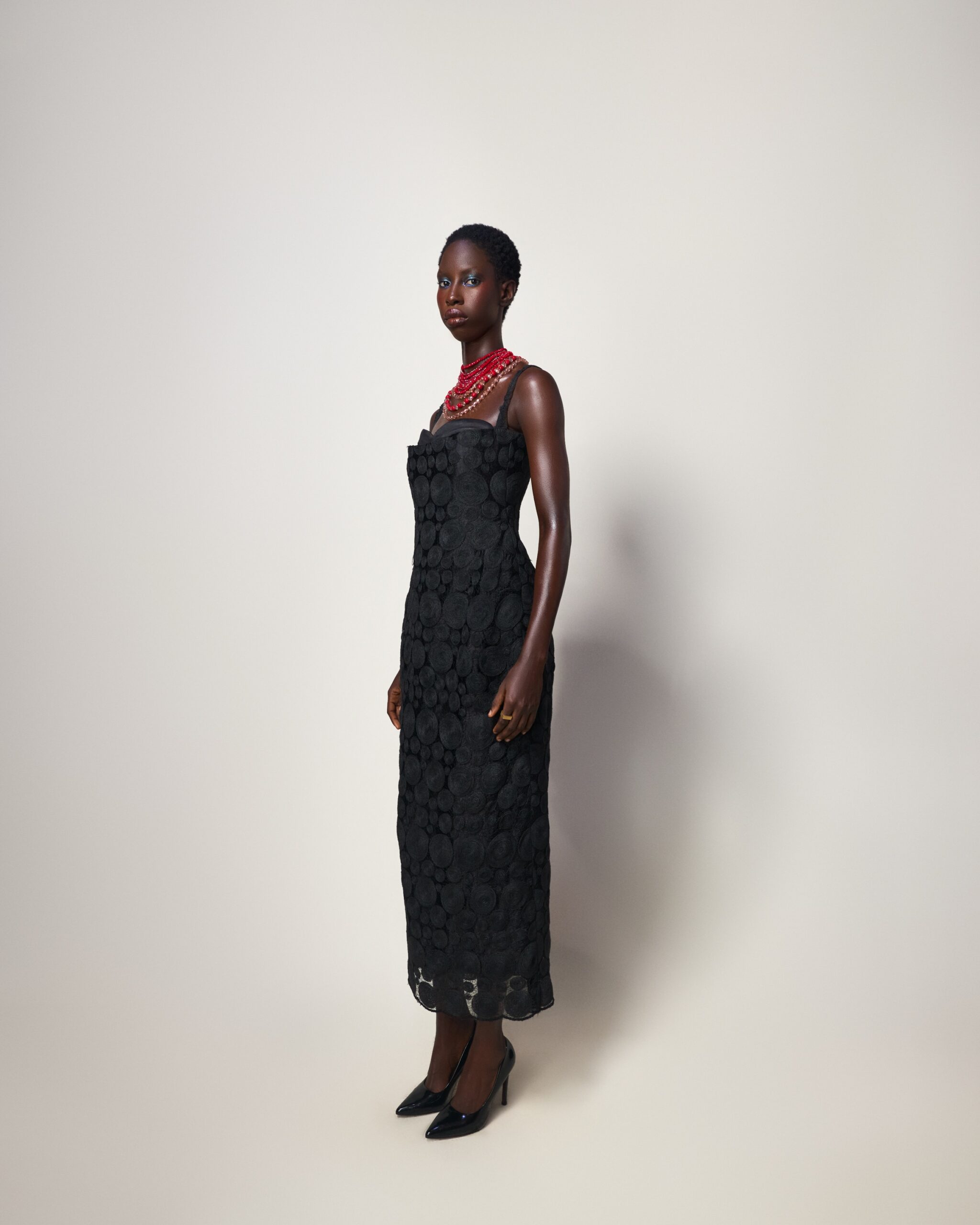 Black Circle-Texture Midi Dress - Image 3