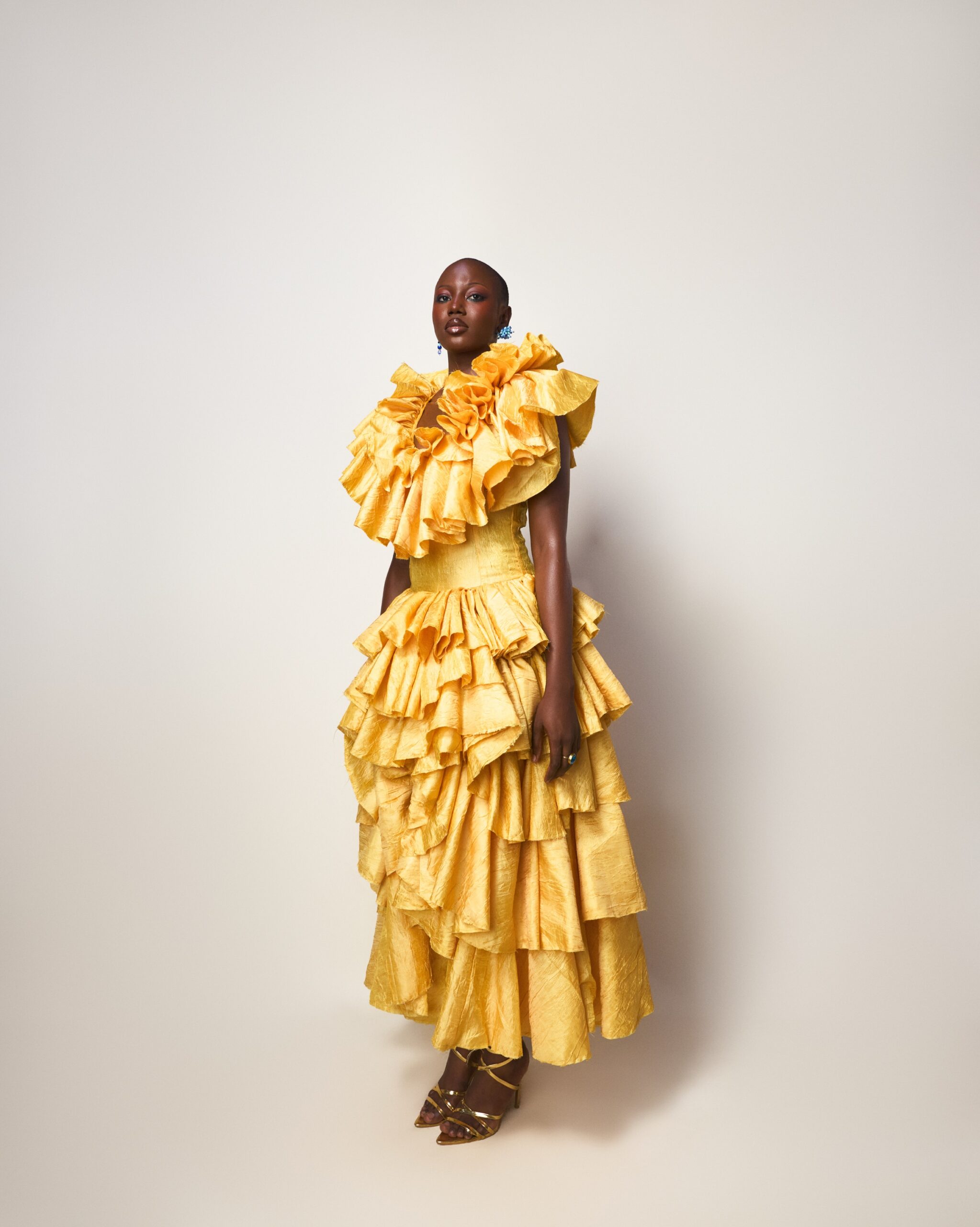 Yellow Ruffled Tier Gown - Image 3