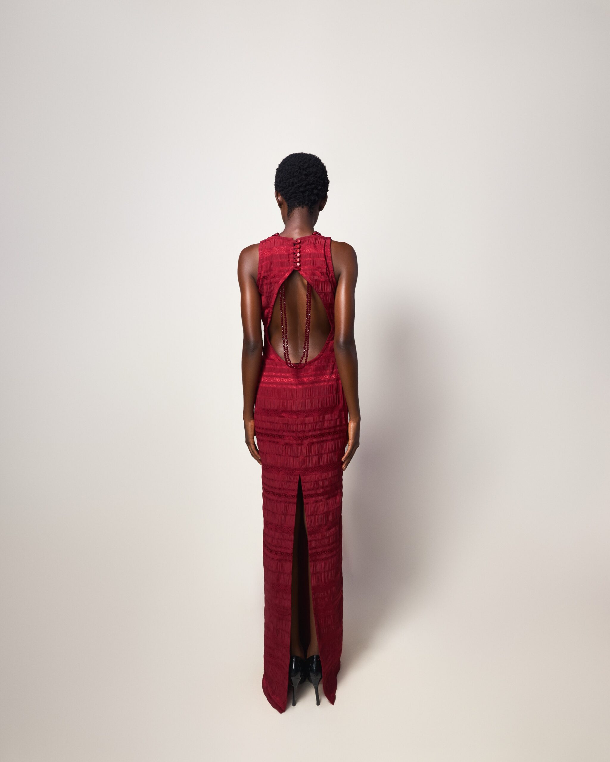 Red Textured Column Gown - Image 2