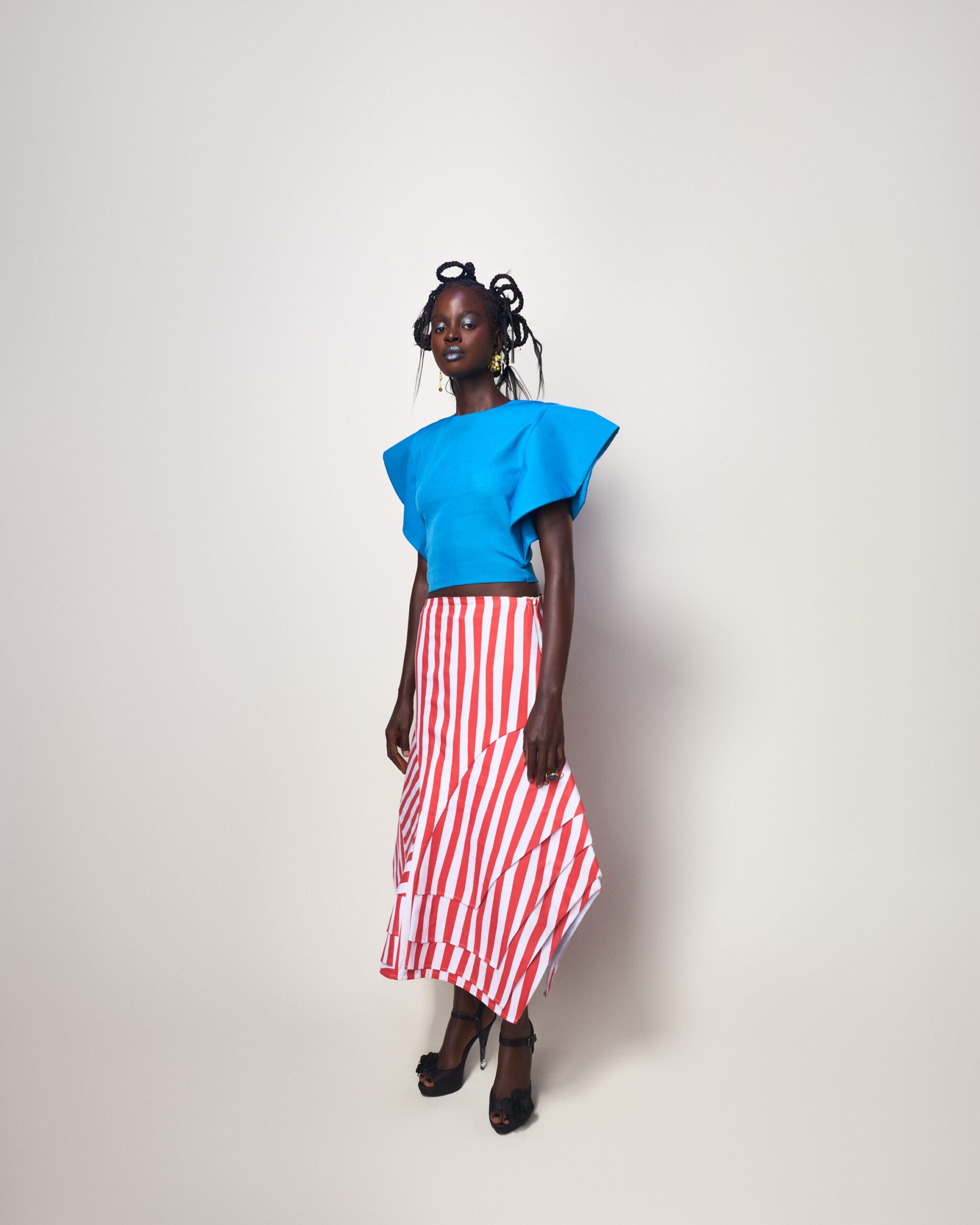 Striped Flare Midi Skirt