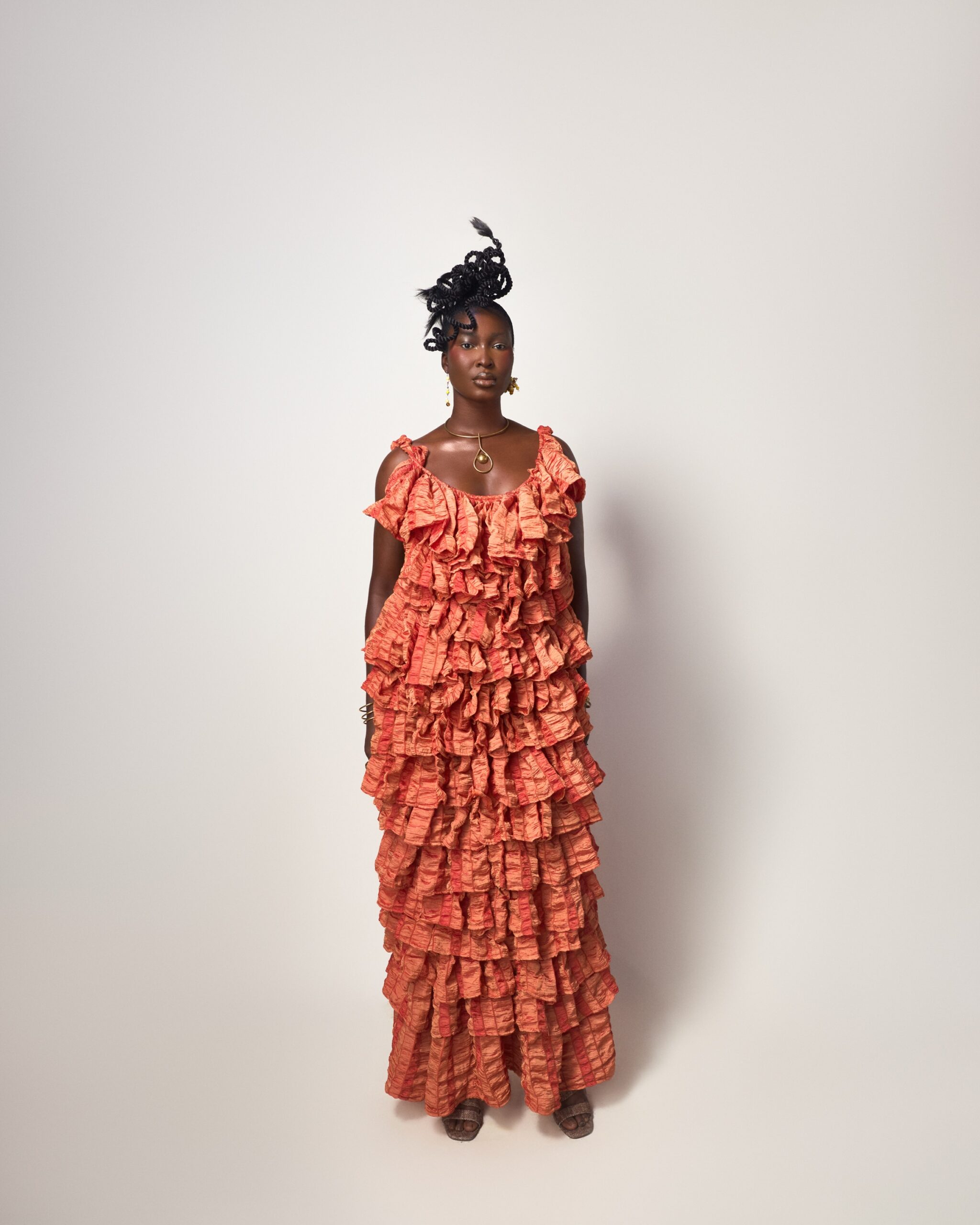 Coral Layered Ruffle Dress