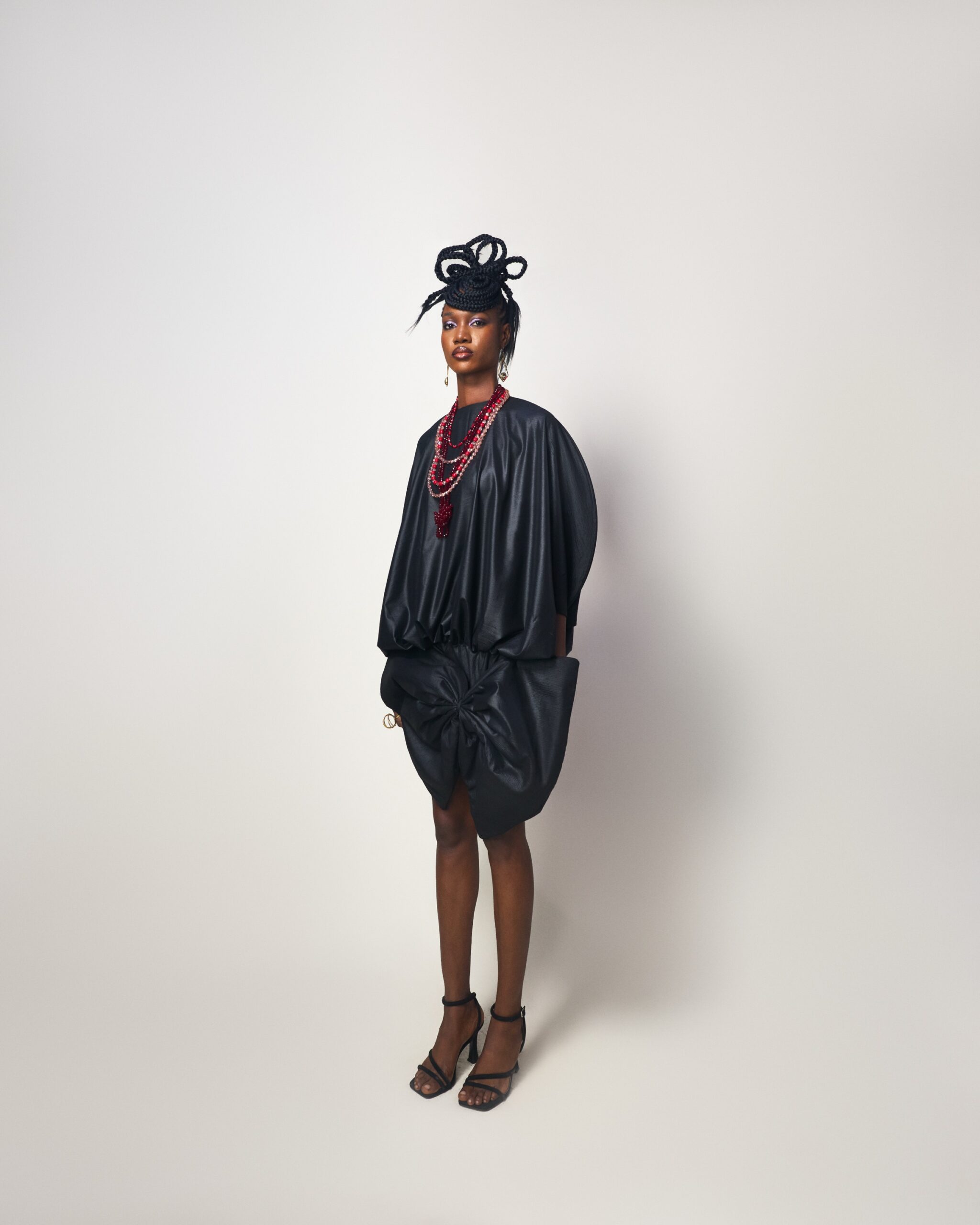 Black Sculpted Bubble Mini Dress - Image 3