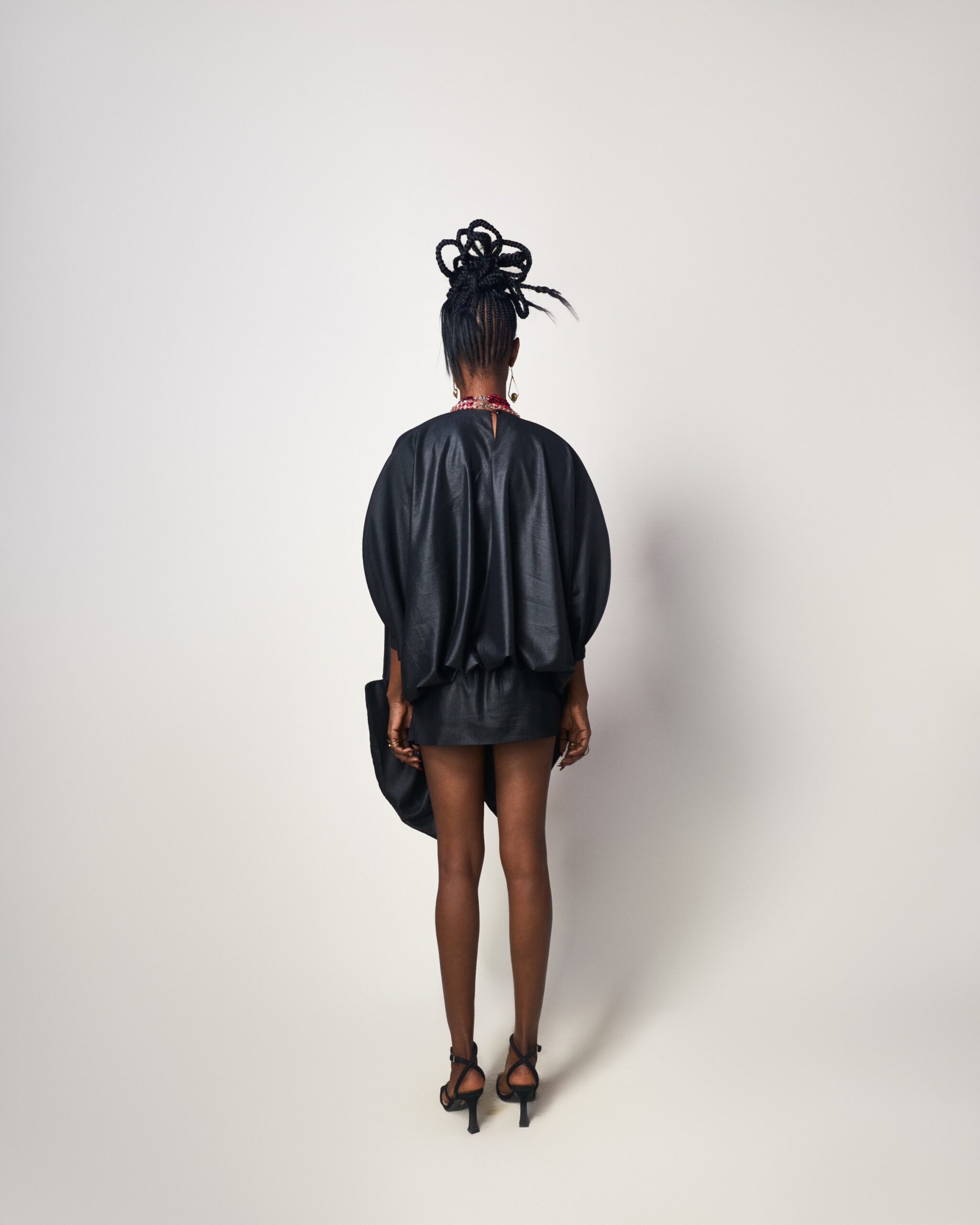 Black Sculpted Bubble Mini Dress - Image 2