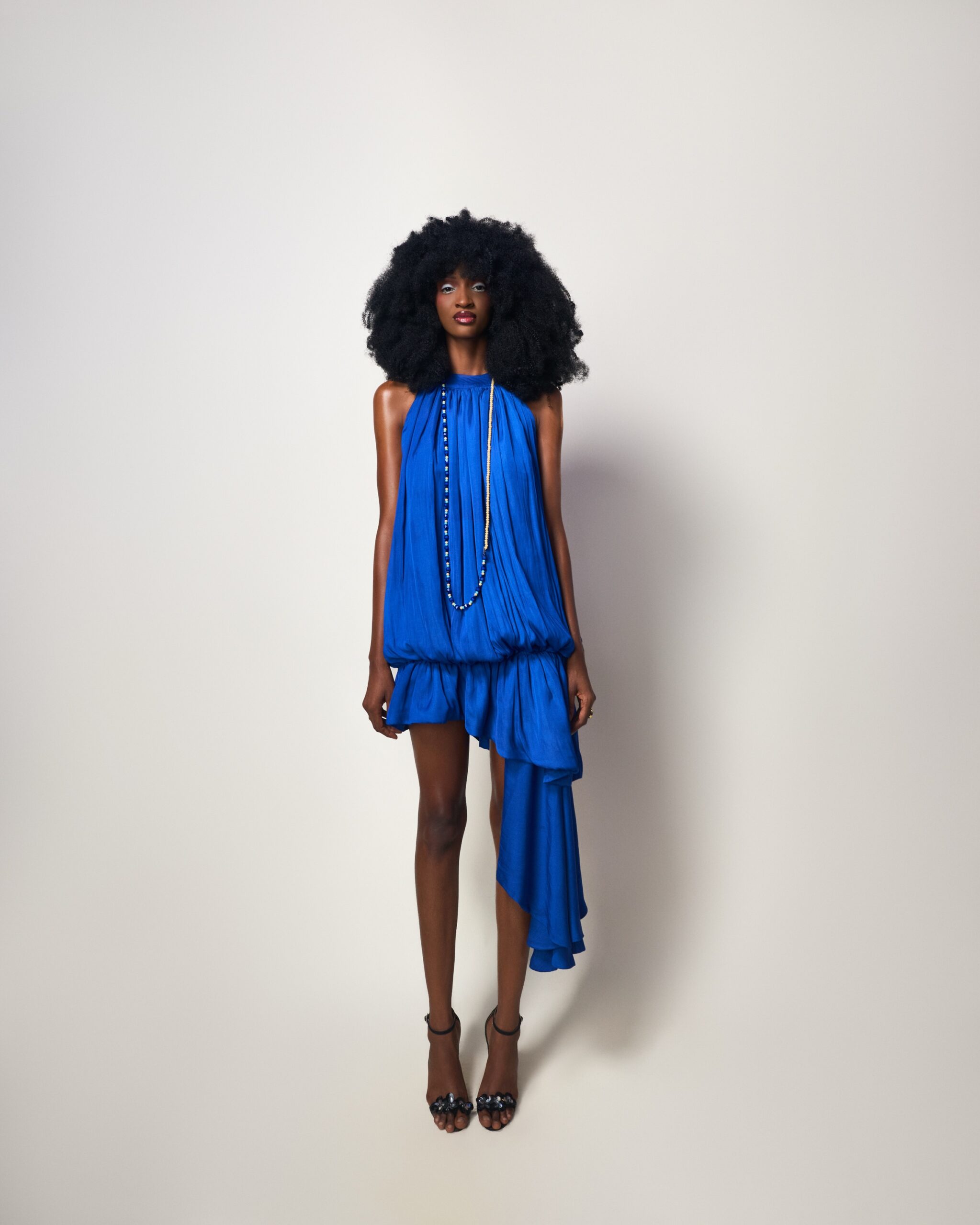 Asymmetric Blue Drape Mini Dress