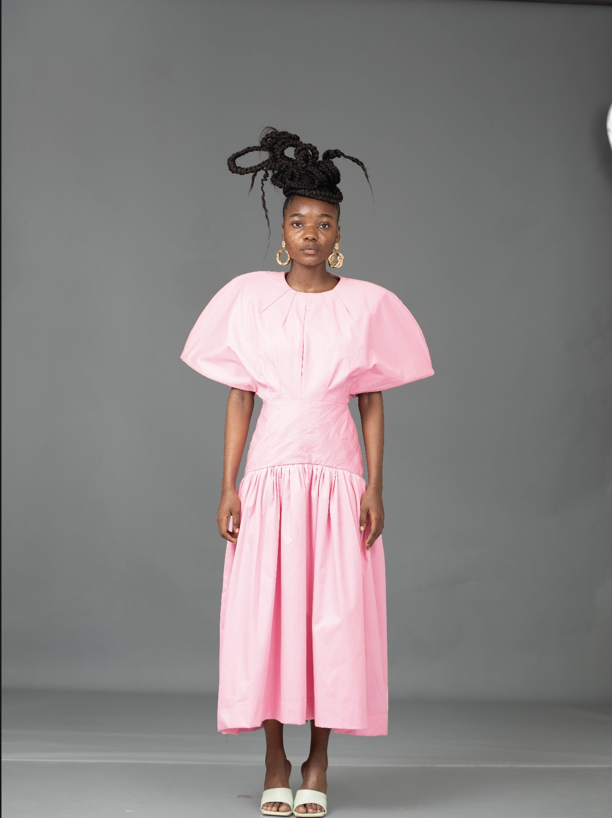 Pink Pleated Midi Dress