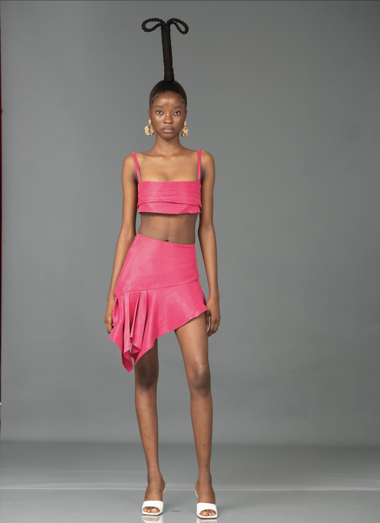 Pink Pleated Asymmetrical Skirt