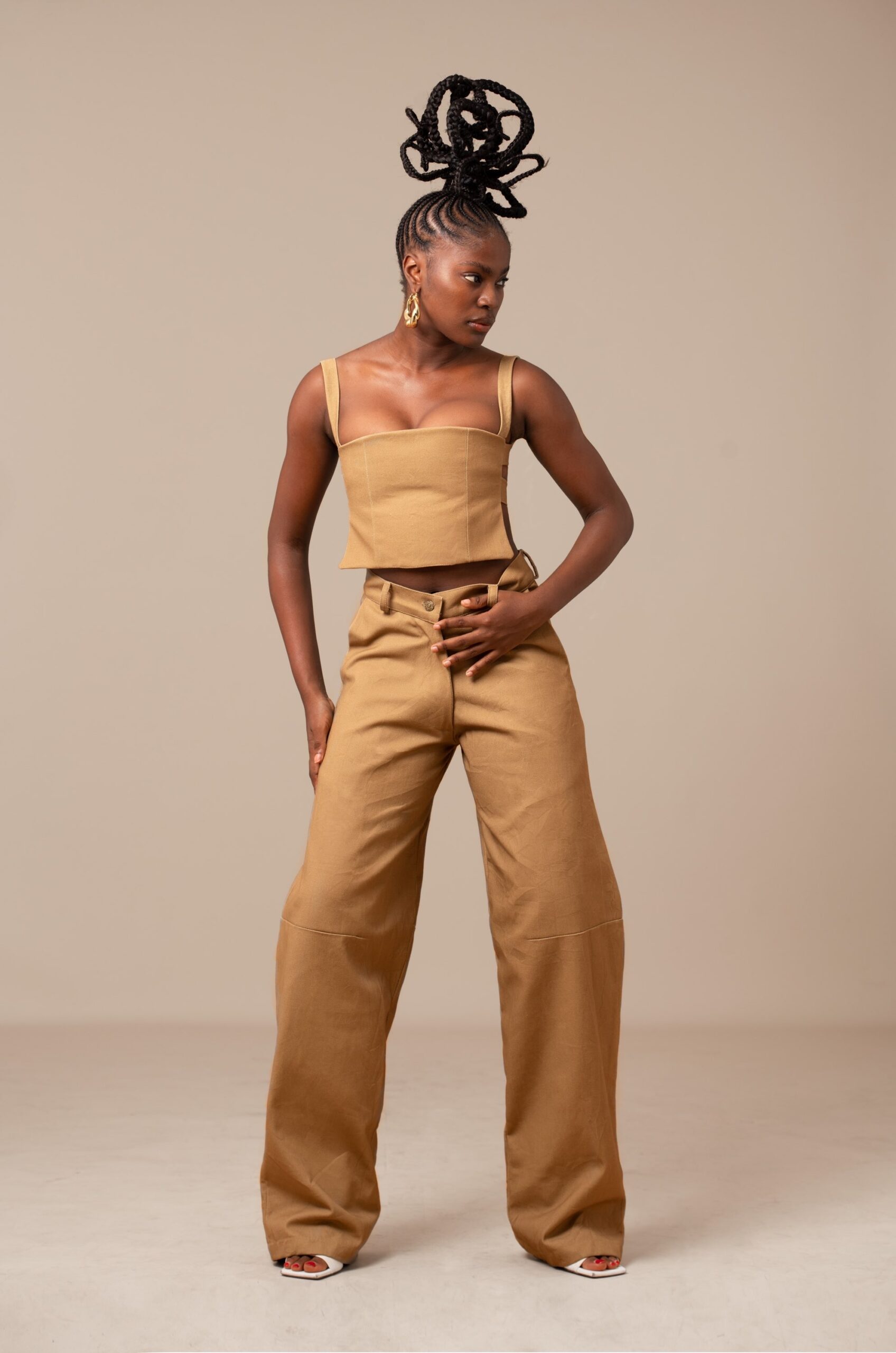 Brown Open Back Cropped Top