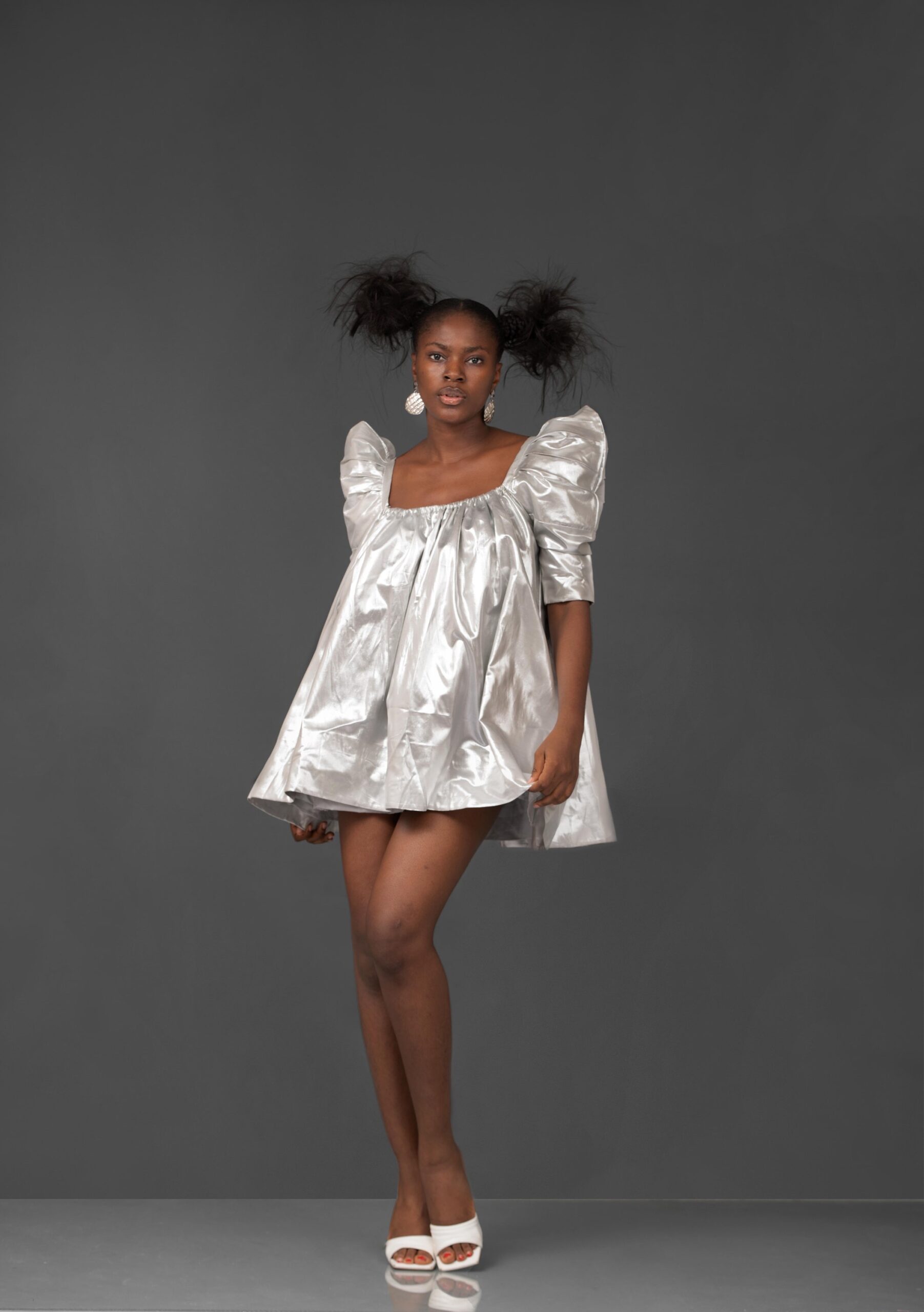 Silver Mini Exaggerated Sleeve Dress