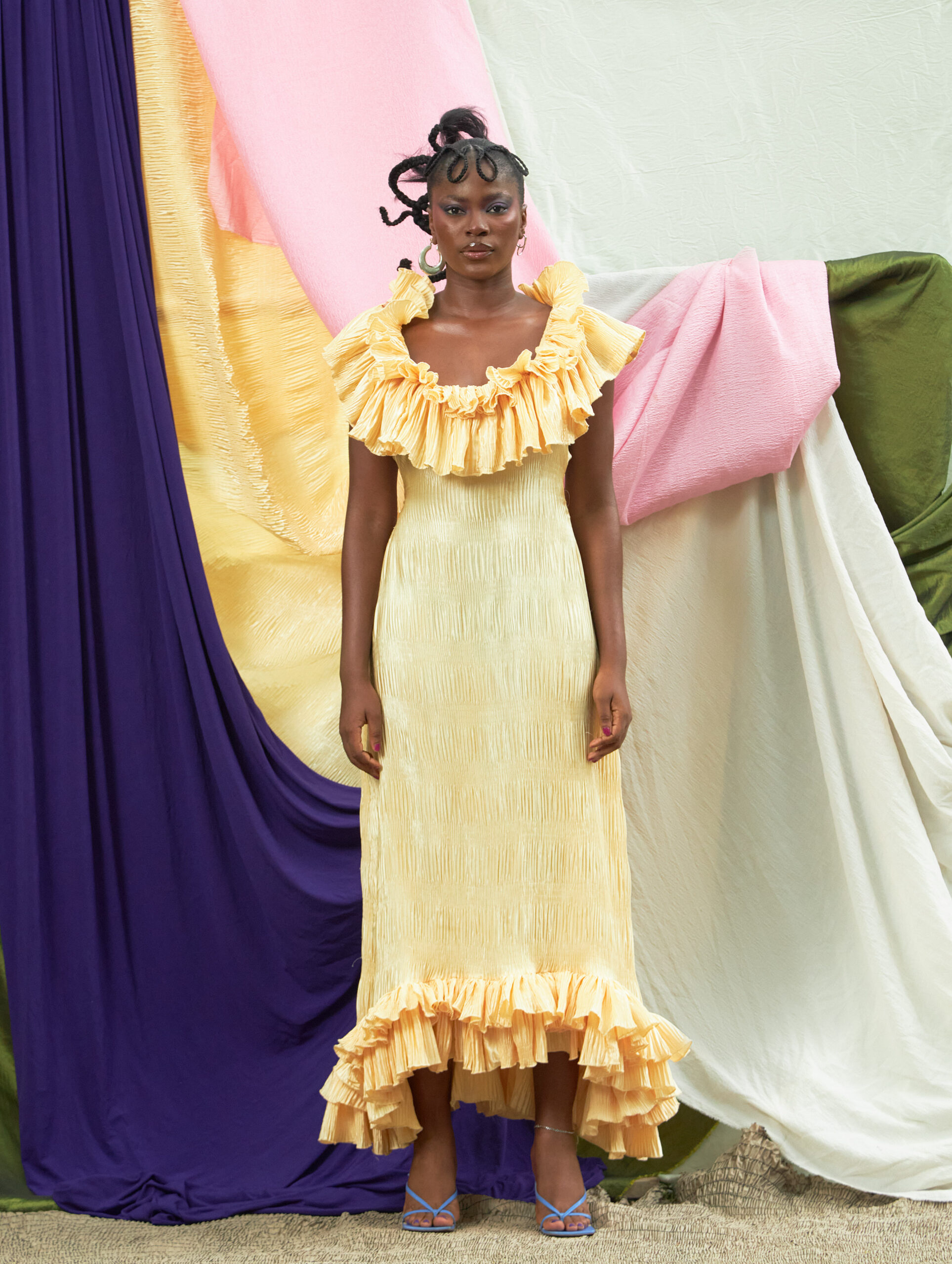 Champagne Pleated Ruffle Dress