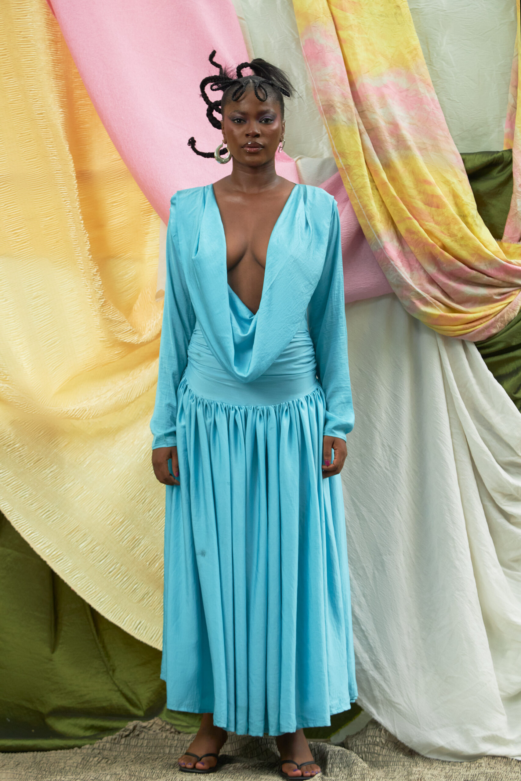 Blue Cowl Maxi Dress