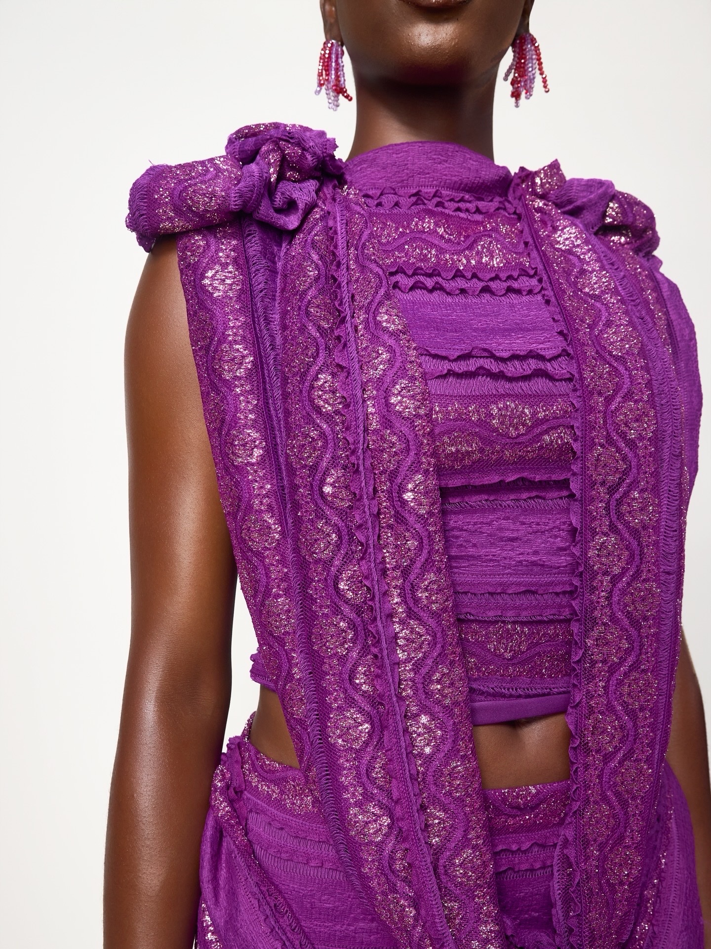 Purple Draped Lace Column Top