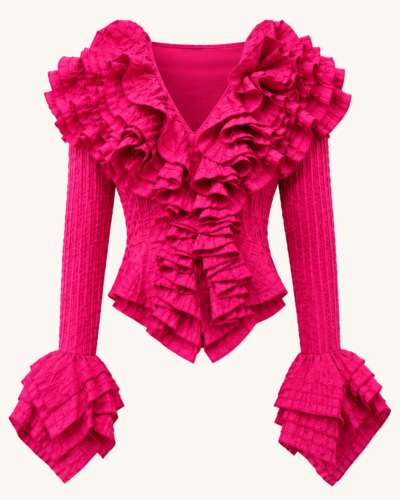 Pink Striped Ruffled  Shirt - 16, Blue