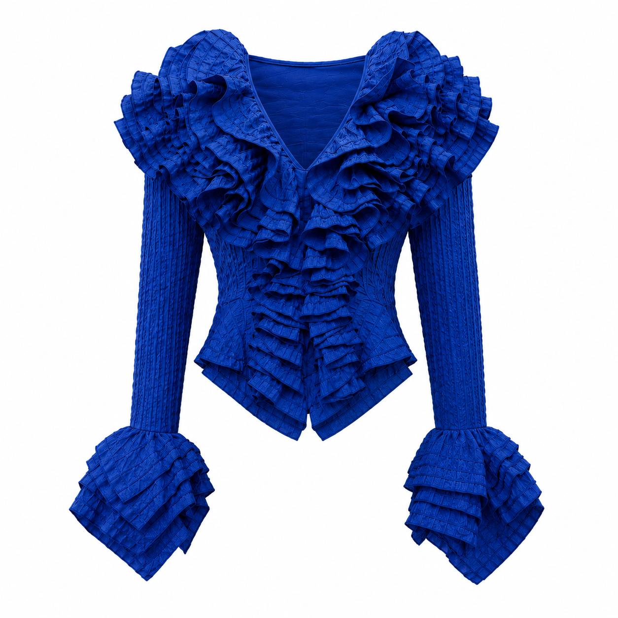 Blue Striped Ruffled  Shirt