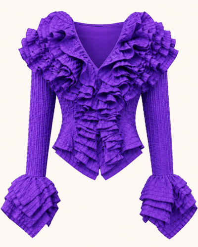 Purple Striped Ruffled  Shirt - 12, Purple
